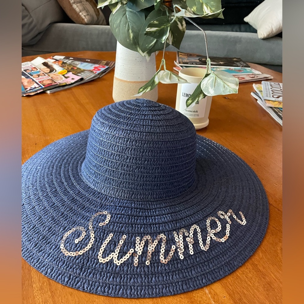 Blue and Silver Sun Hat with Wide Brim